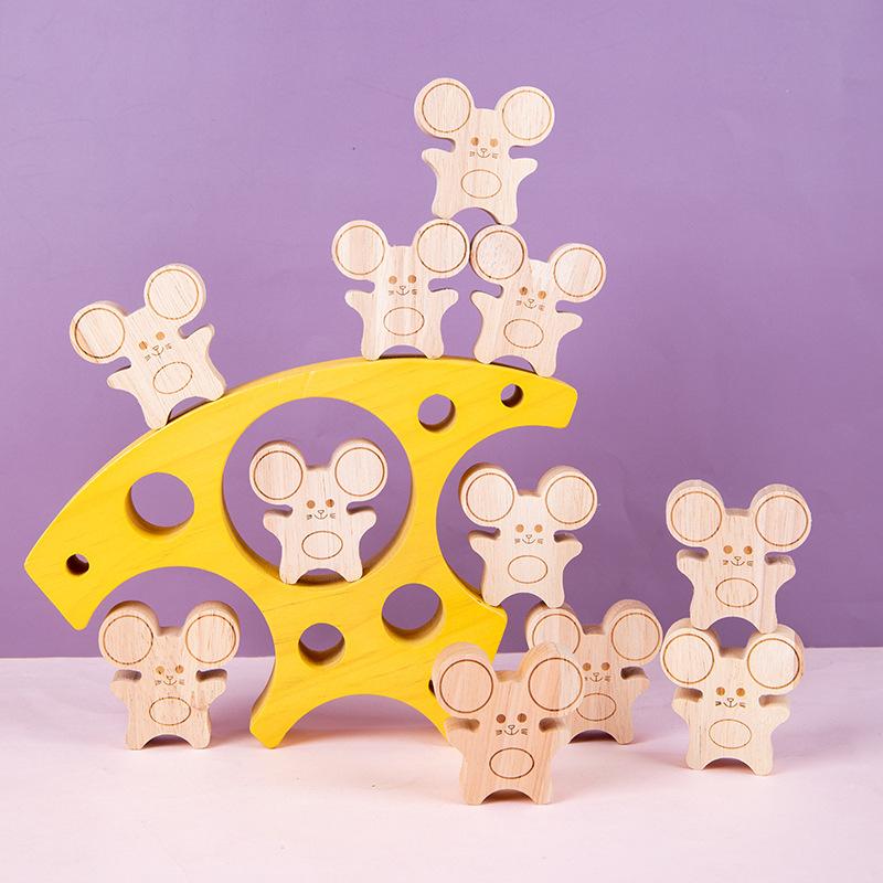 Children's Early Education Mouse Cheese Stack High Battle Balance Hand-eye Coordination Fun Stack Stack Music Building Block Educational Toys