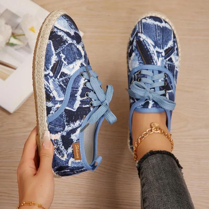 Fashion Breathable Linen Casual Flat Shoes Woman Espadrilles Loafers Ladies Comfy Houndstooth Print Canvas Zapatos Soft Driving Footwear