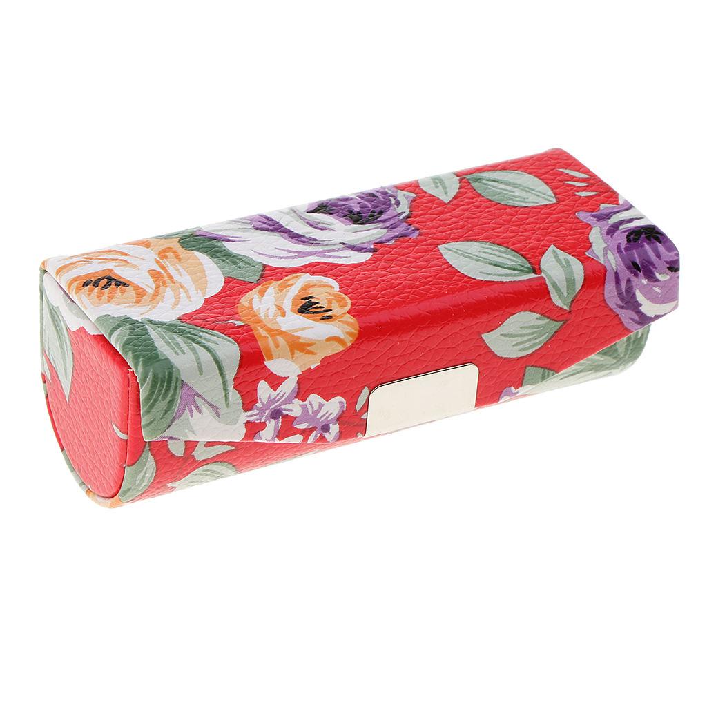 

Leather Jewelry Makeup Lipstick Holder Case With Mirror Beauty Flower Pattern червоний