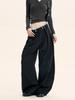 Yongfang Unisex Black Striped Wide-Leg Casual Trousers: Loose Fit Clean Silhouette with Trendy Draping