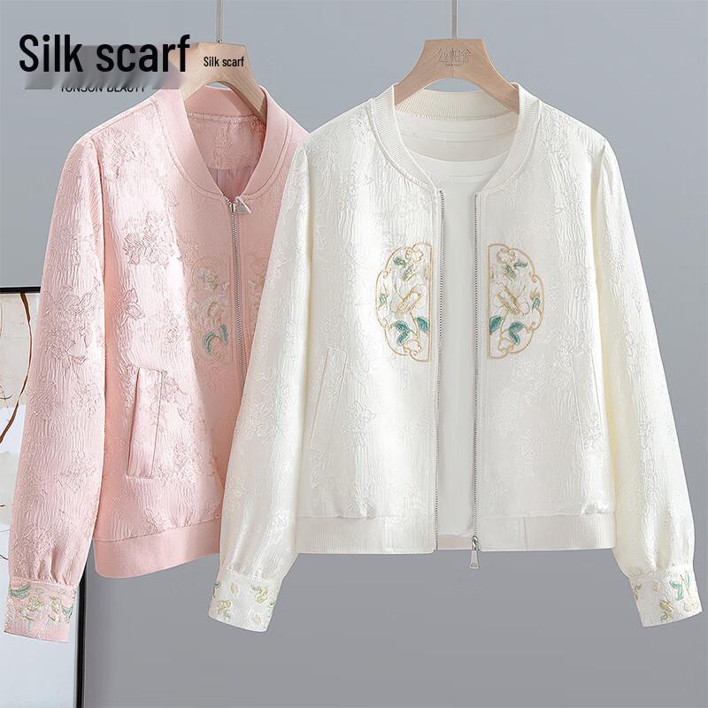 

Шелковый жакет в китайском стиле с вышивкой, круглым вырезом и свободным кроем S