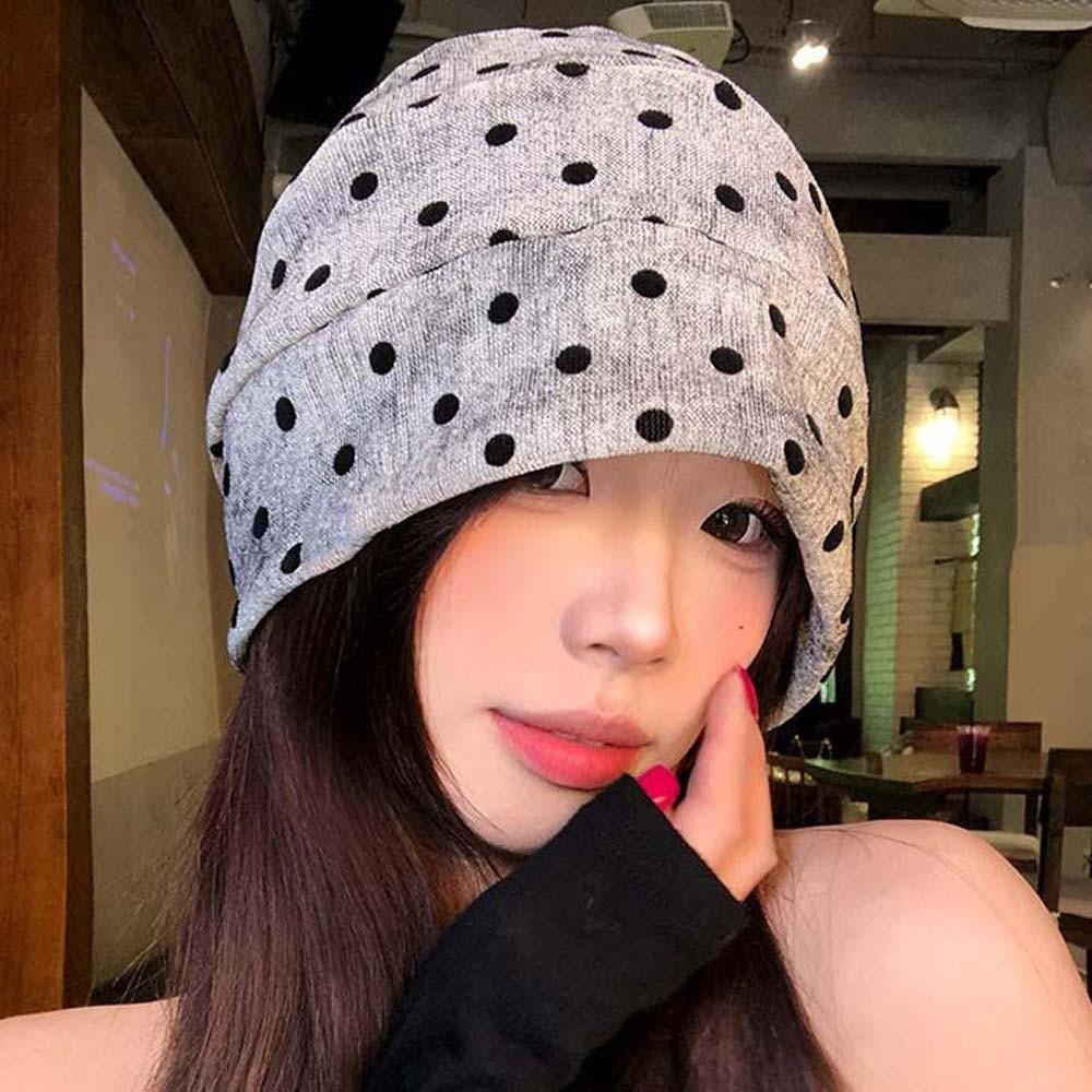 Retro Polka Dot Beanie Soft Windproof Head Wrap Vintage Pullover Hat Fashion Bloggers