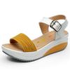 Summer Sandals Women's Genuine Leather Slope Heel Sandals Fish Mouth Thick Sole Elevated Mid Heel Women's Sandals
