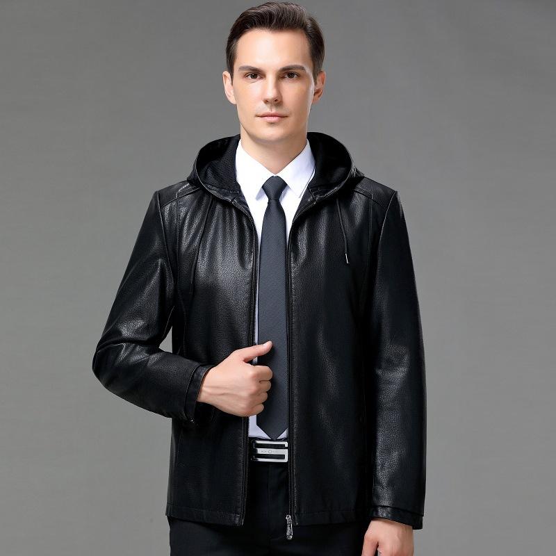 Genuine Leather Men's Leather Jacket Autumn and Winter New Men's Hooded Leather Jacket Sheepskin Men's Coat