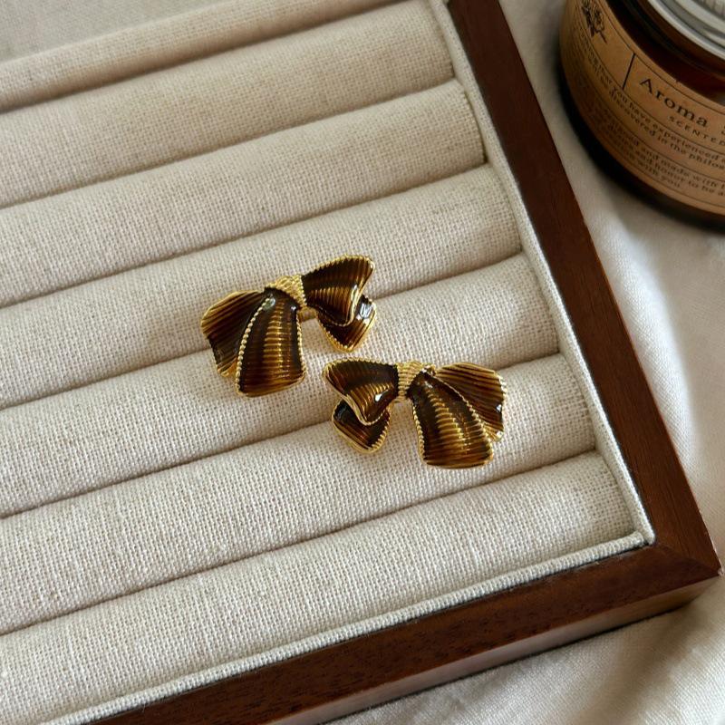 French Maillard Coffee Bow Knot Earrings for Women - Autumn/Winter Sweet High-Class Versatile Stud Earrings