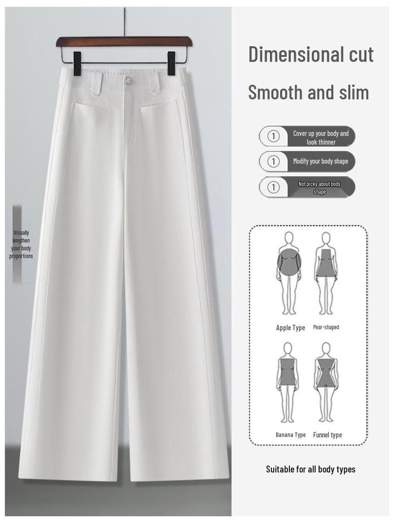 Women's Summer White High-Waist Wide-Leg Jeans: New Arrival Casual Washed Cotton Slim Fit Straight Leg Pants.