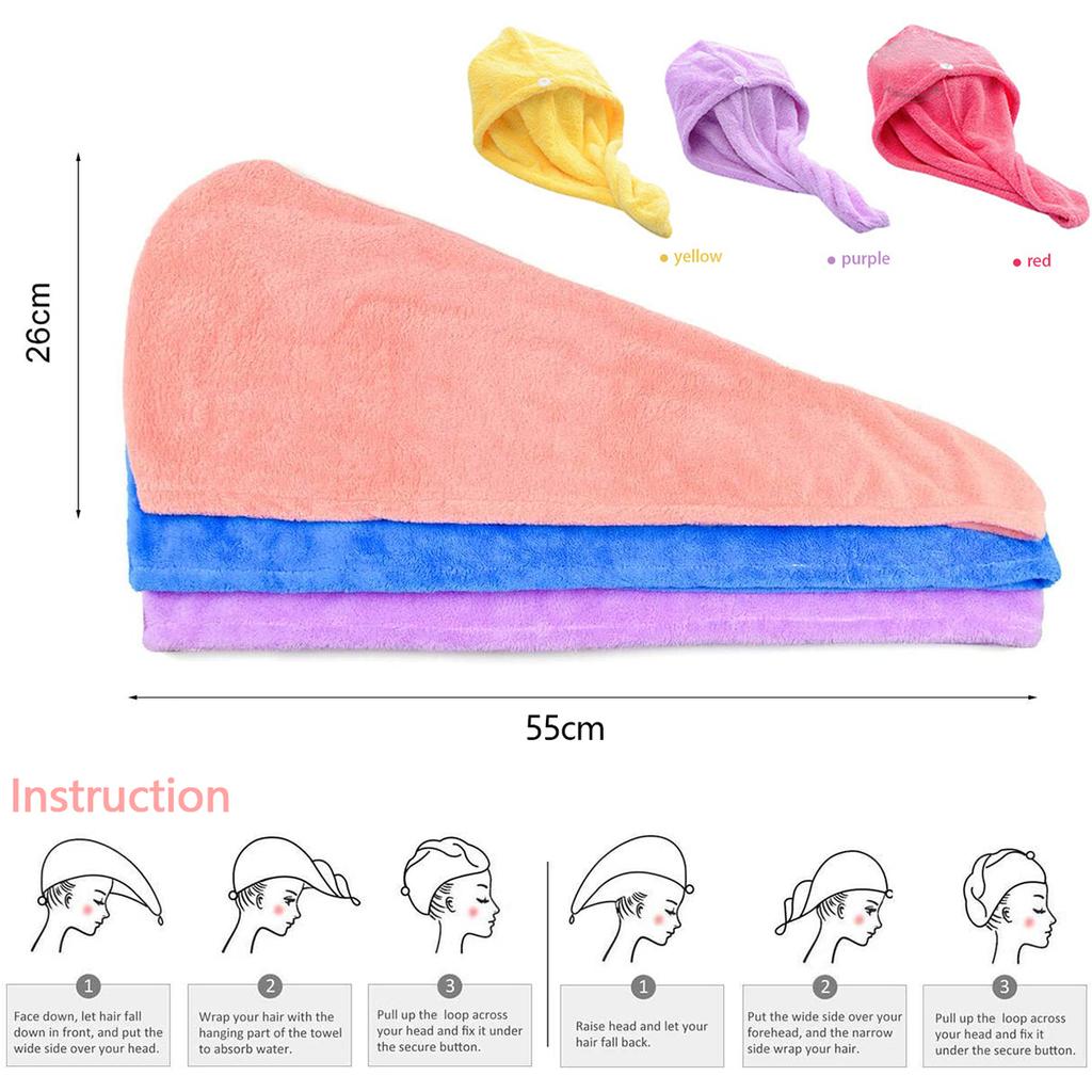 Microfibre Hair TowelHair Drying Towel WrapSuper Absorbent Hair Turban Towel with Bear Button Quick Drying Towel For Women/Kid
