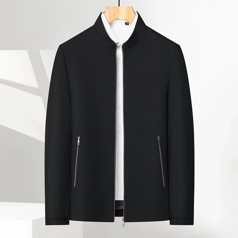 Men's Stand Collar Solid Color Casual Business Jacket for Mid-Aged & Young Adults