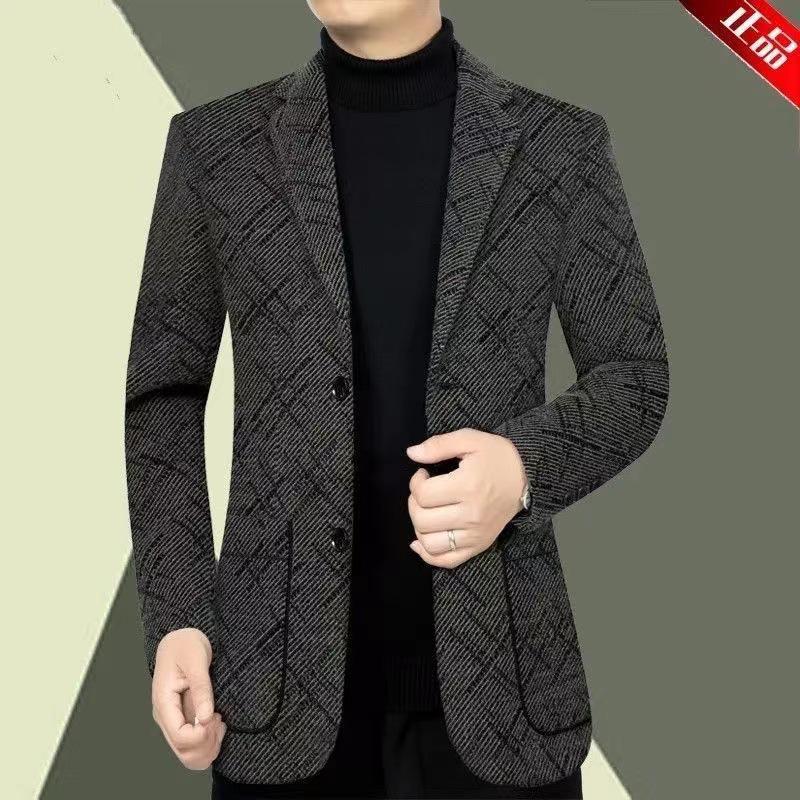 Men's Autumn/Winter Thick Wool Jacket - Casual, Middle-Aged Style