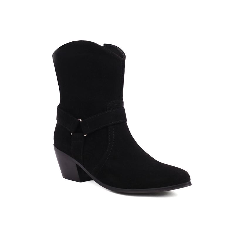 

Женские ботильоны в ковбойском стиле, с круглым носком, на массивном среднем каблуке, на молнии, в ковбойском стиле, короткие сапоги в западном стиле, женская модная обувь, зима 46 35 чёрный