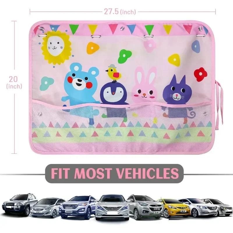 Dinosaur Car Window Shade for Baby Kids Car Sun Shade Curtain for Windows with Storage Net Pocket Sun Glare & UV Rays Protection