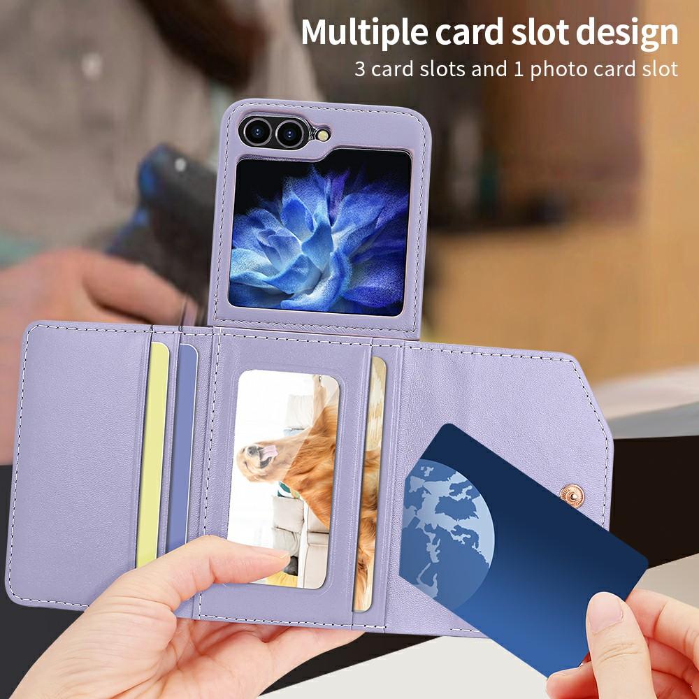 For Samsung Galaxy Z Flip7 FE 5G/Z Flip6 5G Case with Shoulder Strap PU+PC Wallet Phone Cover Built-In Back Screen Film