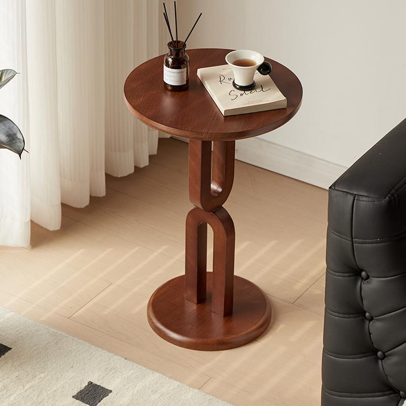 Solid Wood U-Shaped Round Table  Cream-Style Sofa Side teapoy  Vintage Bedside Round Table  Thick Japanese-Style Tea desk
