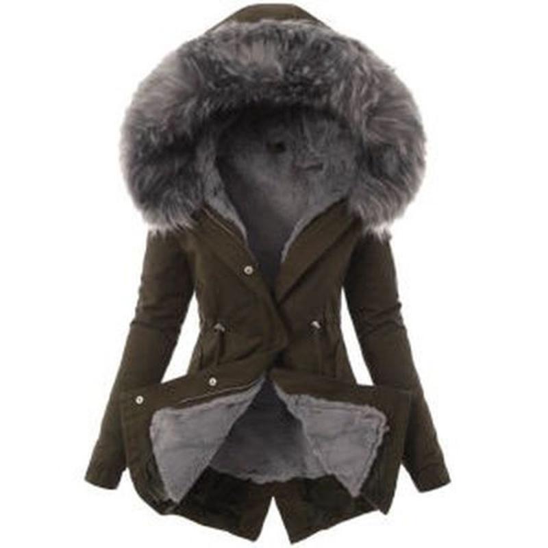Luxuriously Warm Winter Womens Parka Outwear Military Hooded Coat With Fur Lining