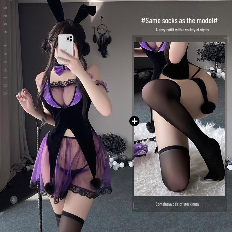 Manyan Sexy Lace Halter Neck Halloween Bunny Girl Witch Costume 