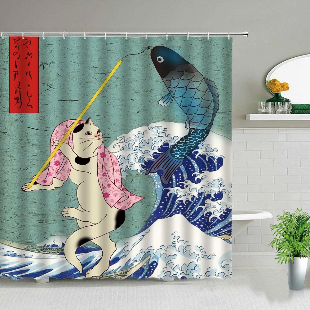 Cortinas de Chuveiro Peixe Tubarão Desenhos Coloridos Vida Marinha Banheiro Infantil Decoração de Casa Conjunto de Cortinas de Tecido Telas de Banho Impermeáveis