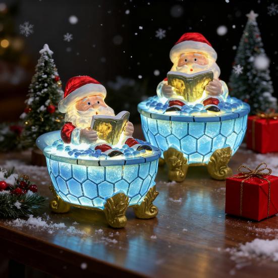 Christmas Ornament Santa Claus Shower Design LED Night Light Resin Craft Figure Living Room Desktop Ornament