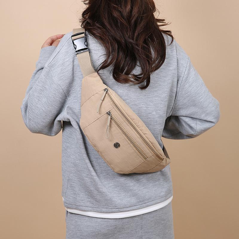 Solid Color Women's Chest Bag Nylon Lightweight Shoulder Crossbody Bag Outdoor Sports Cycling Mobile Phone Waist Bag