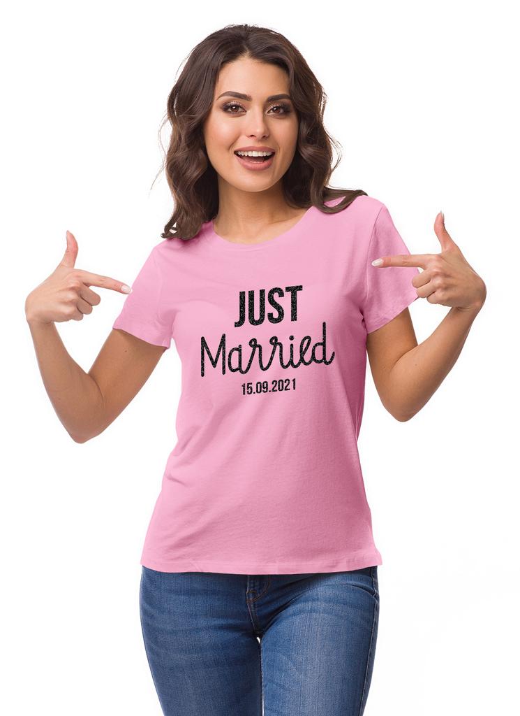 Inkdotpot Personalized Womens Tshirt Top Just Married Wedding  Announcement