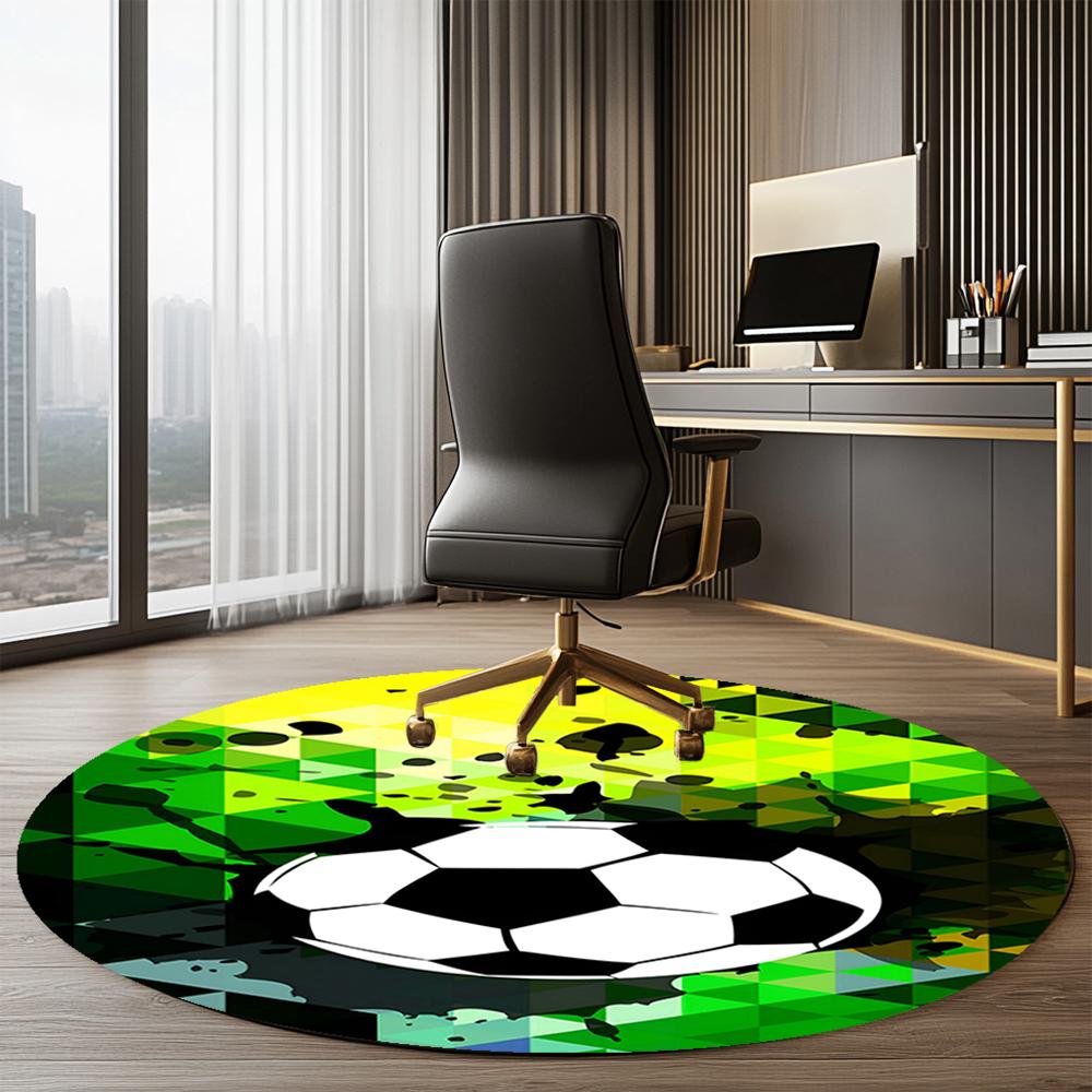 Soccer Printed Round Rug Carpet Chair Rug Area Rug Entryway Doormats,for Office Chair Living Room Bedroom Kitchen Room.