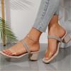 Modische Schuhe Frau Neuer Modetrend Dicker Absatz Mittelhoher Absatz und Ein Riemen Römische Outdoor-Sandalen Damen Elegant Sommer-Slipper