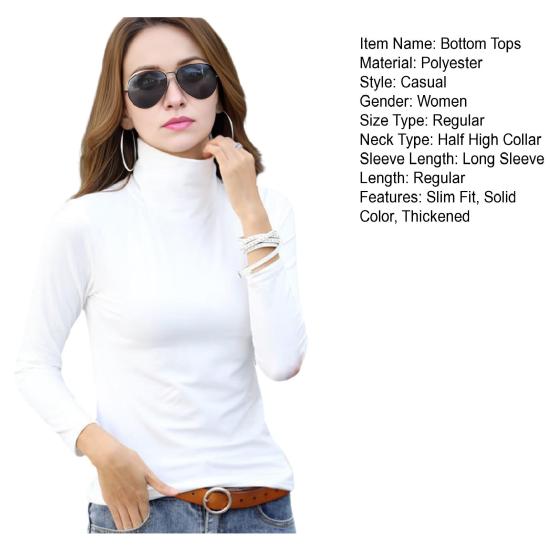 Women Bottom Tops Half-High Collar Long Sleeve Slim Fit Pullover Tops Solid Color Thickened Warm Autumn Winter Base Layer Tops