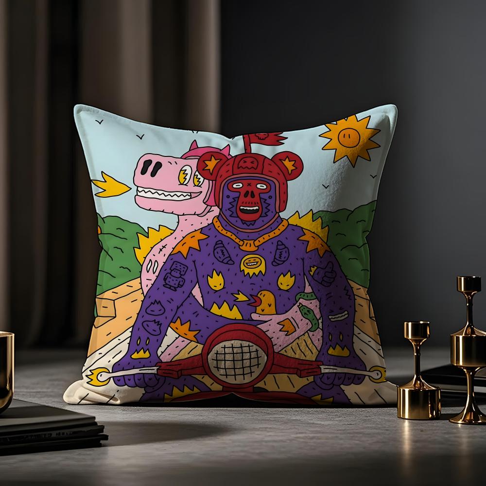 Abstract Style Animal Doodle Cushion Cover Anti-dustmite Pillowcase Invisible Zipper Silky Short Plush Sofa Cushion Cover