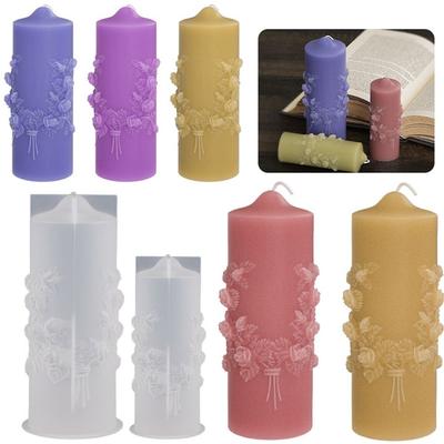 Easy To Demold 3D Cylinder Candle Mold Rose Relief Flower Soap Mold Cake Resin Mold  Handmade