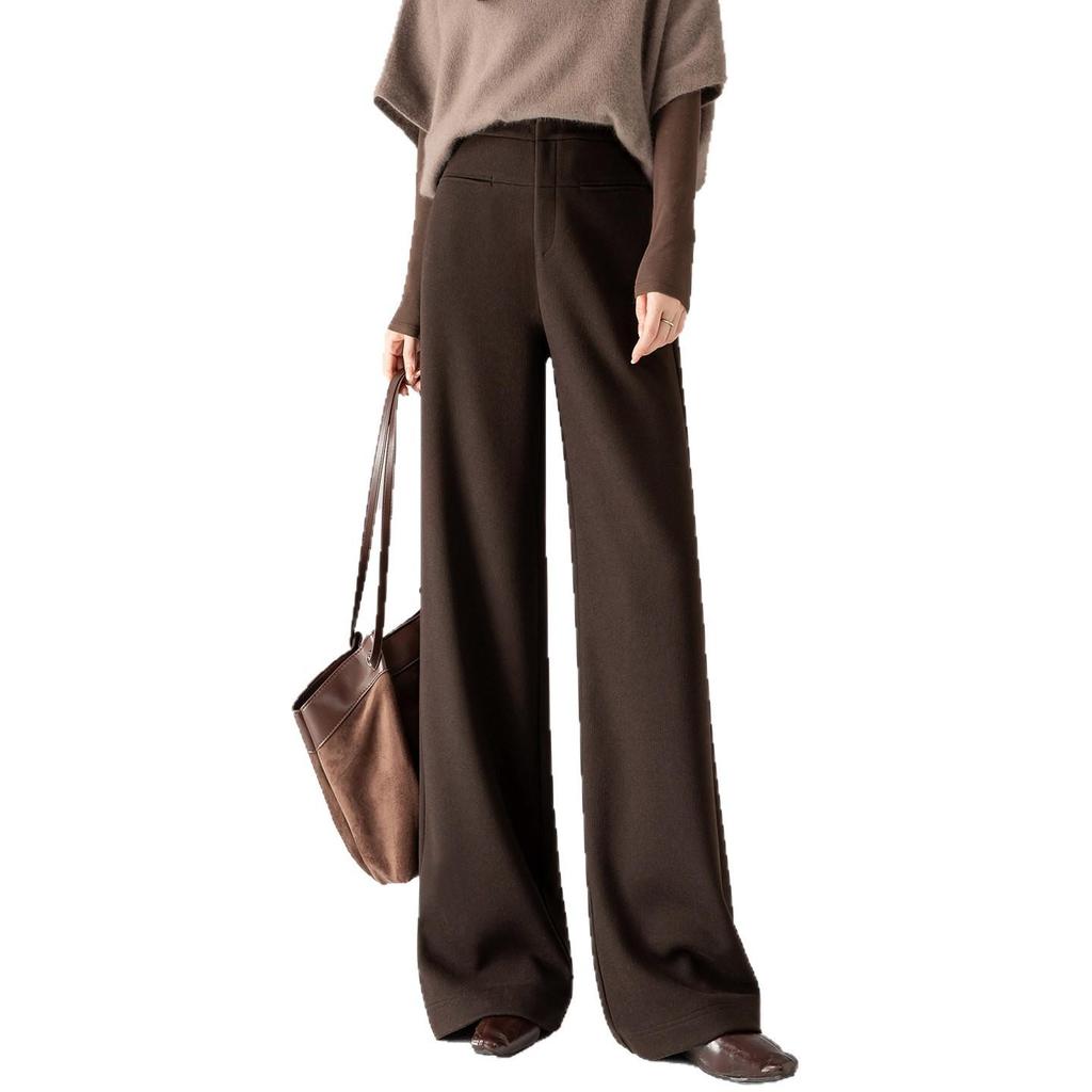 Elegant High-Waisted Wool Wide-Leg Pants for Women - Winter 2025 Style, Thickened A-Line, Casual and Loose Fit