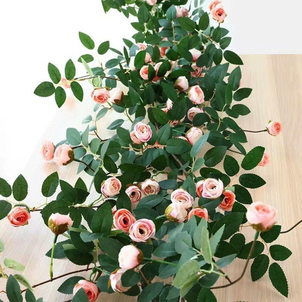 High Quality Plastic Silk Artificial Rose Vine 4 Colors 1.75m 54 Heads Hanging Flowers Rattan Fake Plants Leaves Home Decoration