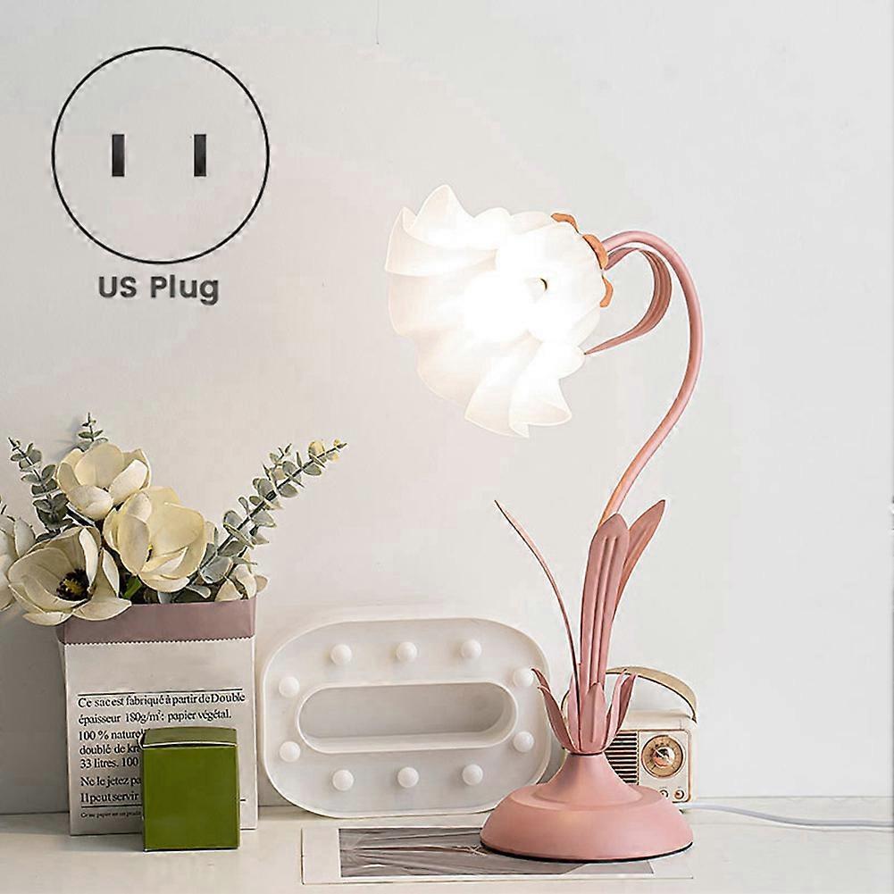 Cute Flower Table Lamp, 3 Color Temperature Table Lamp with LED Bulb Retro Bedside Lamp US Plug Pin