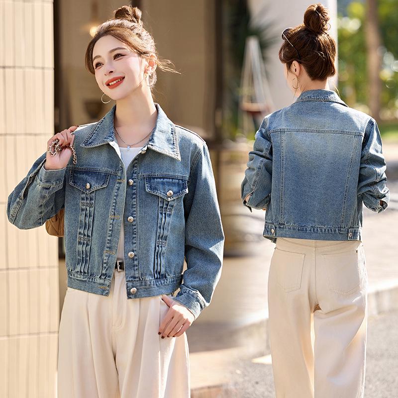 

Женская джинсовая куртка в стиле ретро свободного кроя - Коллекция Весна 2025, Длинный рукав, Отложной воротник L (for 60-70 kg) синий/джинсовый