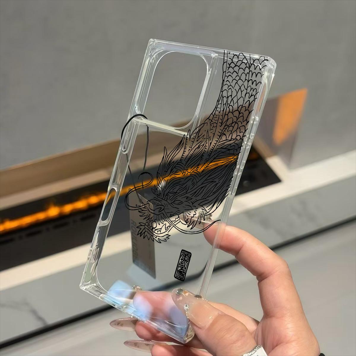 

Прозрачный квадратный чехол-накладка для iPhone 13 16 ProMax 12 11 14 Pro Max 15 Plus, защита от кислорода, рисунок дракона на половине корпуса iphone 11 ProMax