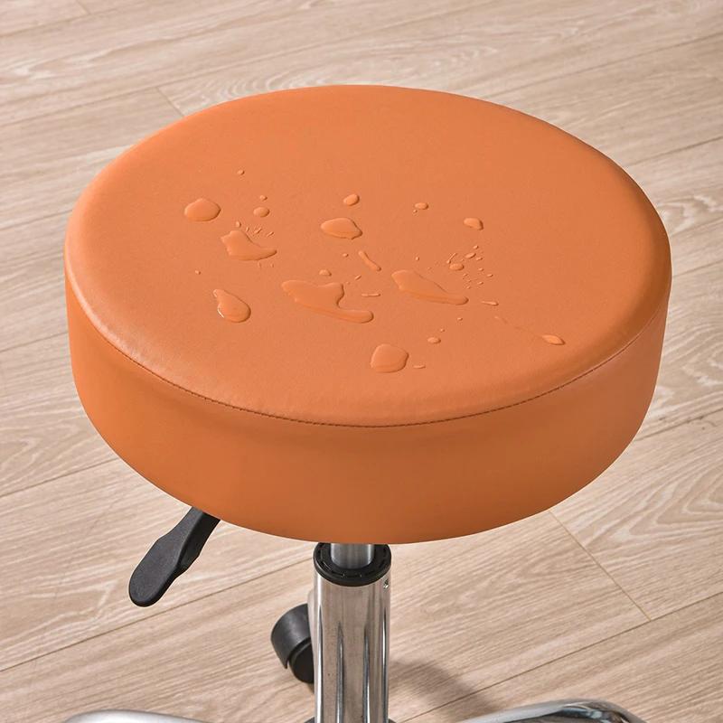 PU Waterproof Round Stool Cover Elastic All Inclusive Bar Rotating Chair Seat Cover Cashier Counter Stool Slipcover Home Hotel
