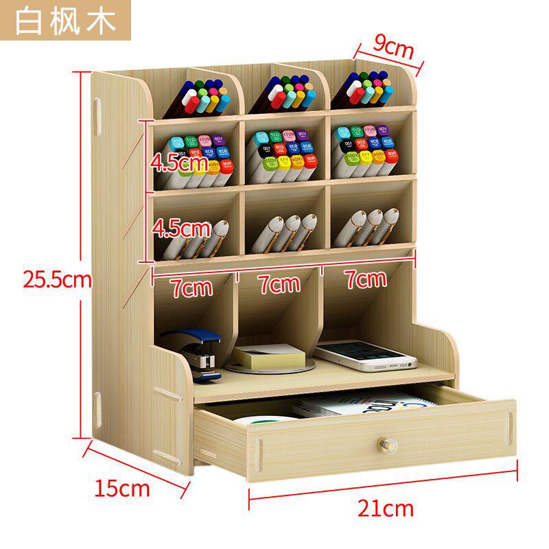 Wooden Desk Storage Shelf Multi-function Drawer Desk Organizer Office Desktop Display Shelf Pen Holder Stationery Storage Box