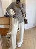 Solid color studio high waist drape knitted pants loose and thin straight casual wide-leg pants women's grandma pants