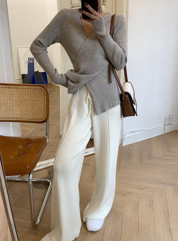 Solid color studio high waist drape knitted pants loose and thin straight casual wide-leg pants women's grandma pants
