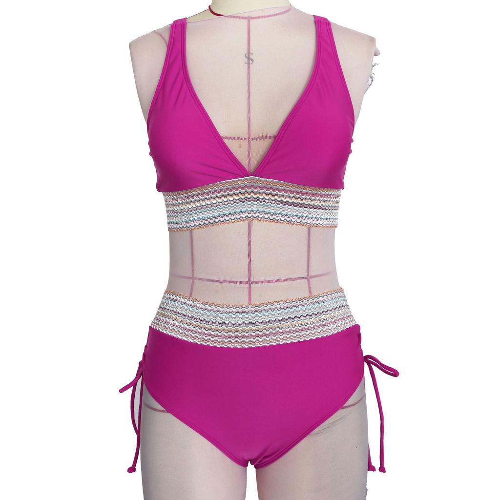 New women's split swimsuit sexy bikini high waist belly hanging neck tight swimsuit