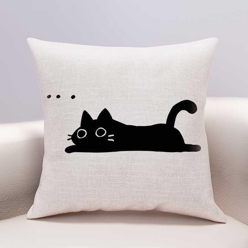 Minimalist Black Cat Silhouette Throw Pillow Cover - Artistic Animal Home Decor