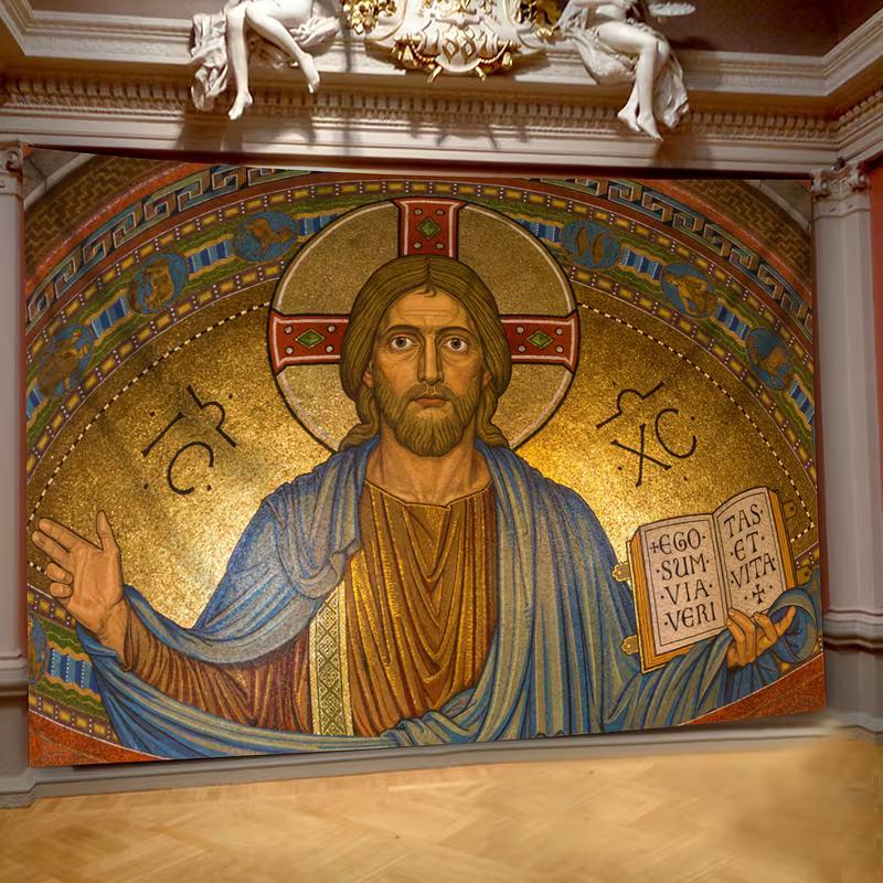 

2D Jesus Christ Pantocrator Tapestry Religious Wall Hanging Home Decor 47.2x31.5inch/120*80cm
