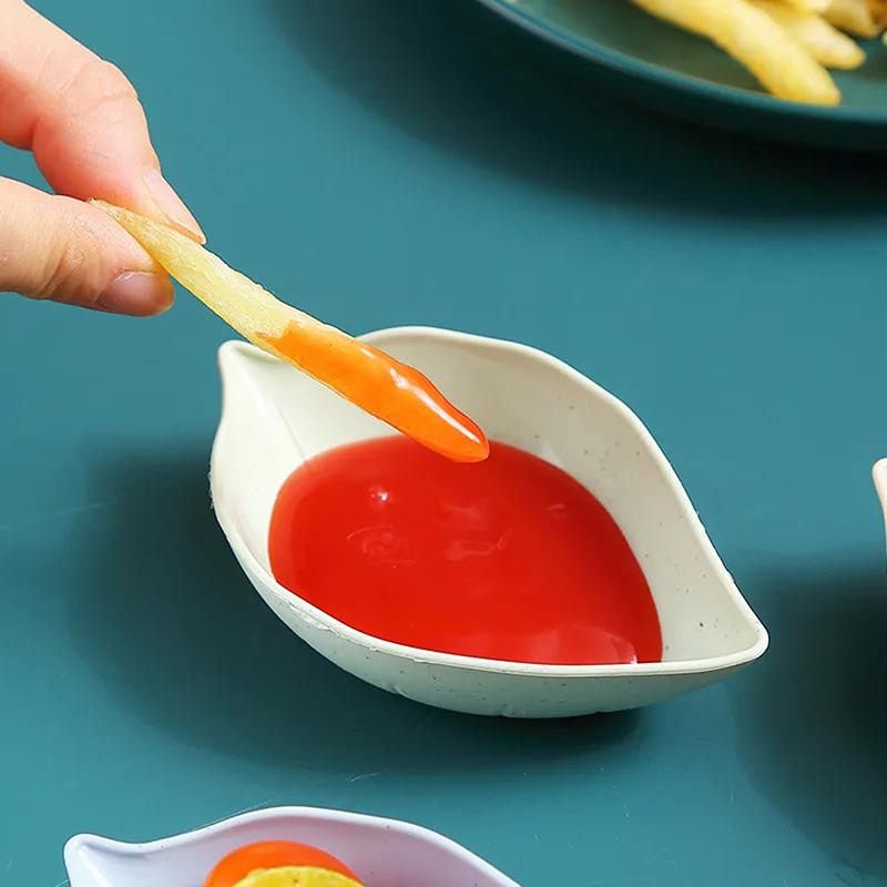 1 Stück Zuhause Küche Weizenstroh Gewürzuntertasse Kreativer Kunststoff Blattförmig Essig Kleine Platte Geschirr Dipp Snack Schale