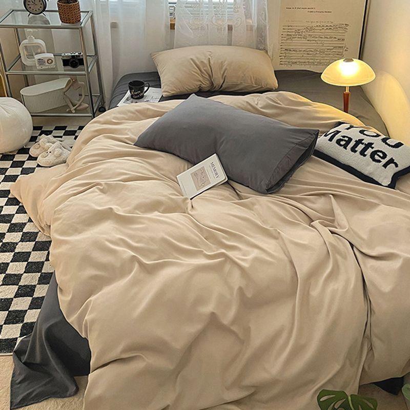 Washed Cotton Bed Four-piece Set Simple Bedding Quilt Cover Bed Sheet Dormitory Three-piece Set