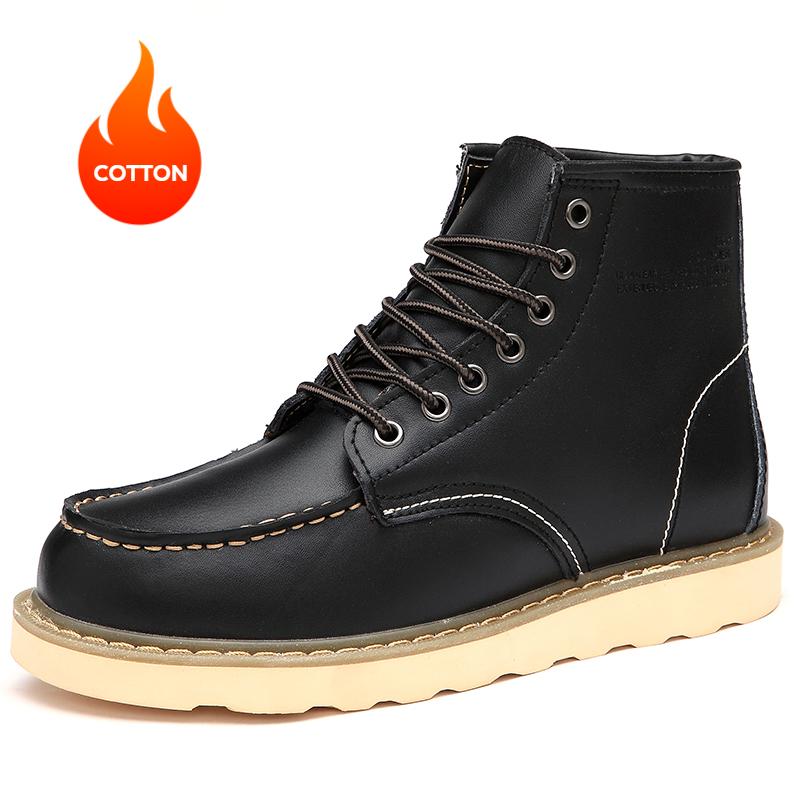 Pánské boty na motorku Pohodlné pracovní boty na platformě Outdoorové kožené boty Fashion Plus Fleece Pánské boty do tepla