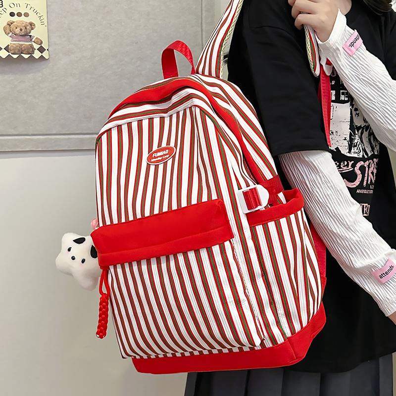 Striped Print Student Schoolbag Lightweight Commuter Backpack Girls Travel Bag