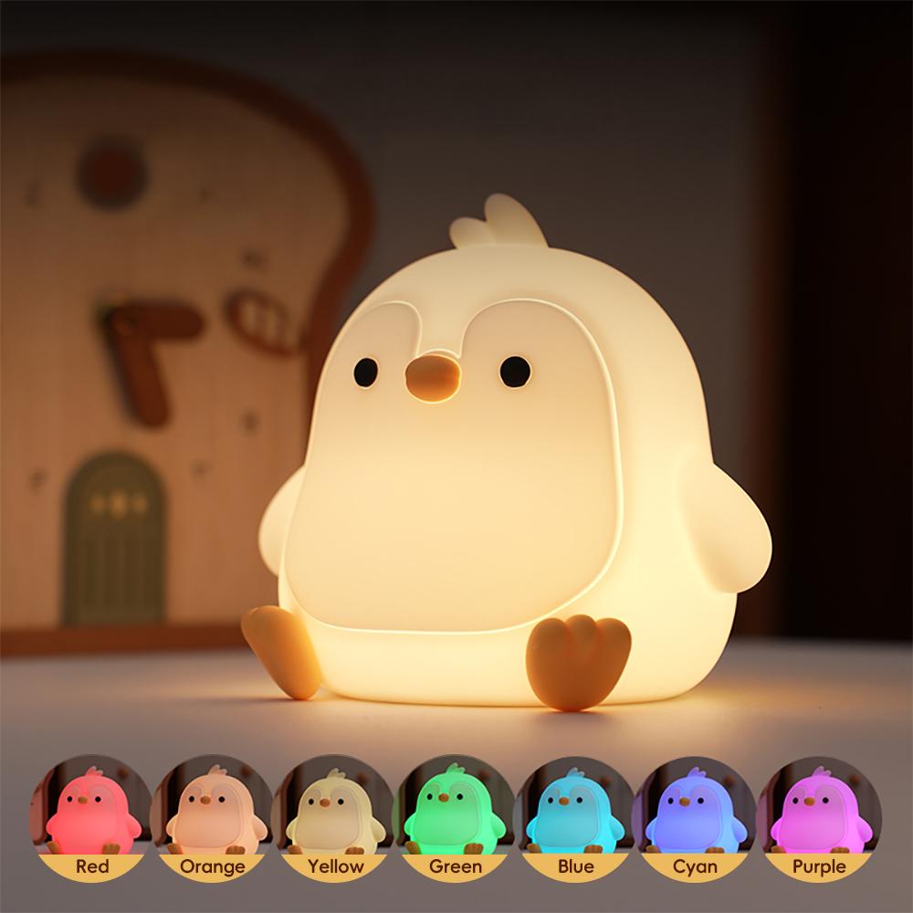 Cute Penguin Night Light for Kids Bedroom Rechargeable Animal Silicone Nursery Night Lamp Touch Control Nightlight for Baby Gift
