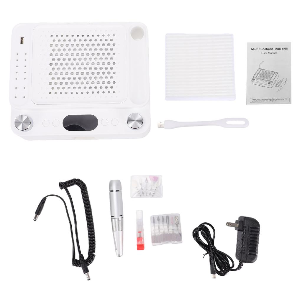 5 in 1 Nail Drill Machine Dust Collector UV LED Lamp, Electric Nail File with 12 Drill Bits, 40 Adjustable Speeds,