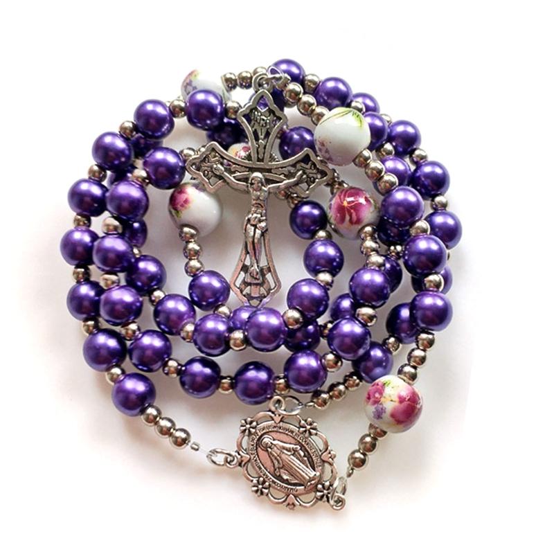 Vintage Religiöse Katholische Kreuz Rosenkranz Halskette Perlen Heilige Figur Jesus Hängen Anhänger Jesus Rosenkranz Halskette Für Frauen Männer