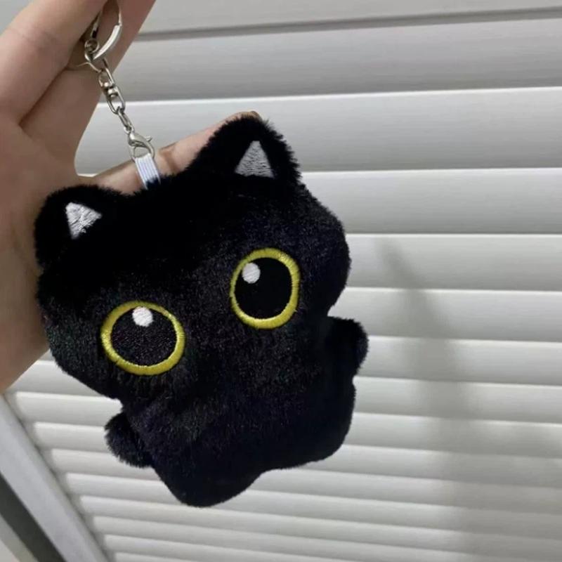 Nieuwe Kawaii Grote Ogen Kat Pluche Pop Met Sjaal Zwarte Kat Sleutelhanger Tas Hanger Cartoon Kittentje Ornament Festival Cadeau Voor Vrienden