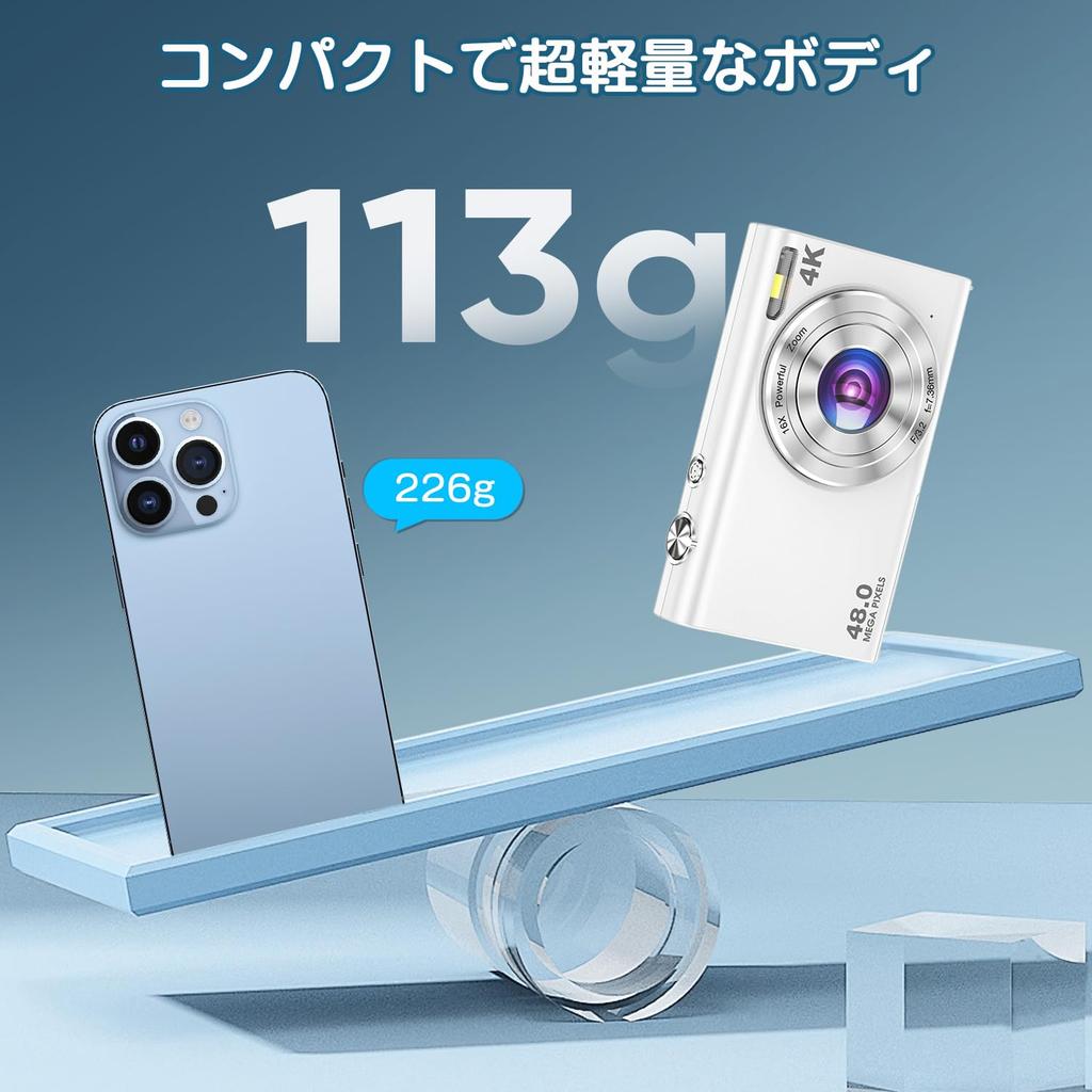 4K Digital Camera with Autofocus, 48MP, 16x Digital Zoom, Image Stabilization, Compact Camera for Vlogging, Selfies, 2.8-inch IPS Screen, Includes