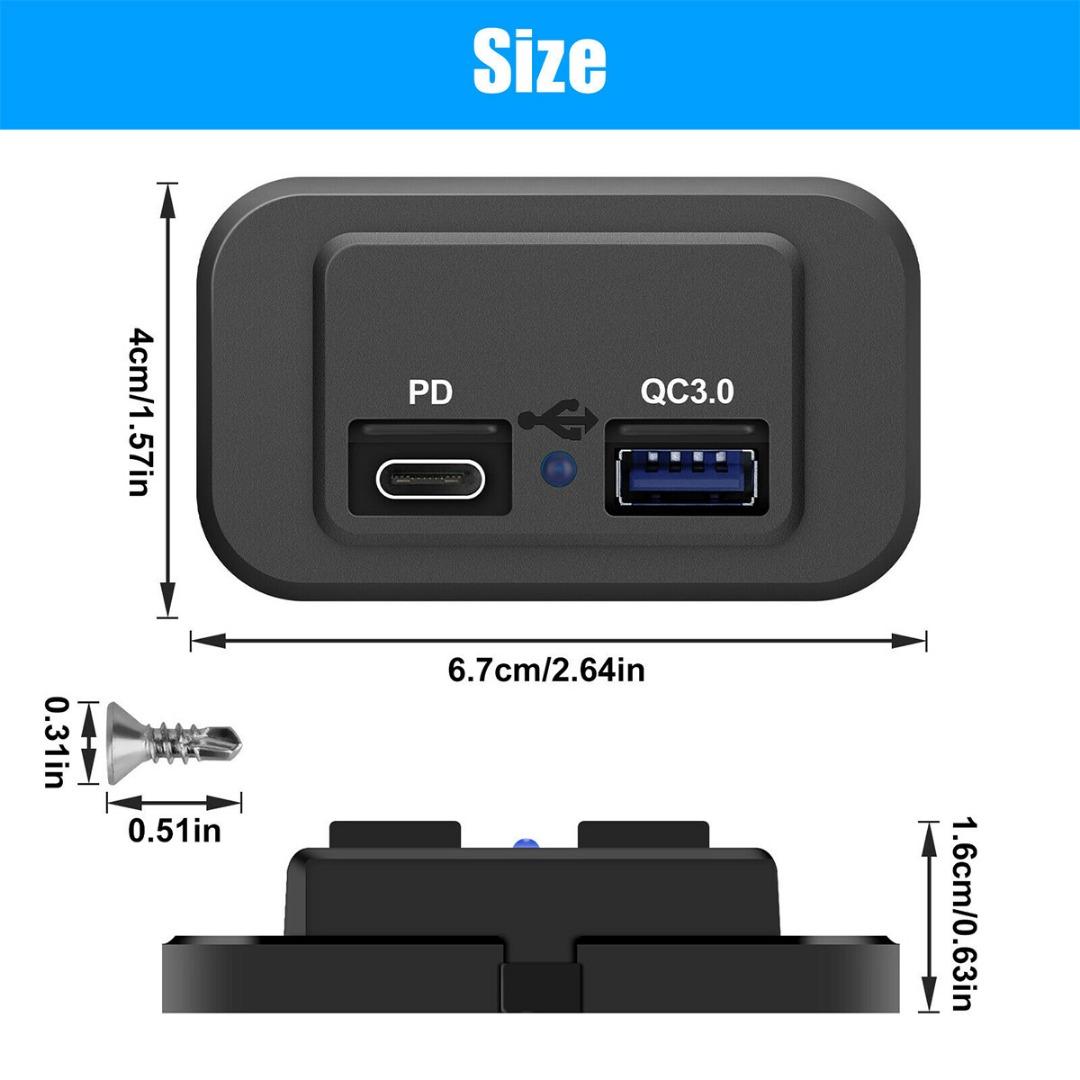 

PDTO 12-24 В 4,8 А двойной USB PD QC3.0 автомобильная лодка RV розетка для быстрого зарядного устройства светодиодная розетка